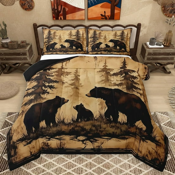 Homewish Safari Bear Full Size Comforter Sets 3-Piece for Teens,Jungle Wildlife Bedding Comforter Set,Woodland Animal Lightweight Bedding Sets,Luxury Bedroom Decor,Reversible