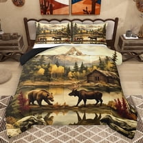 Homewish Safari Bear Moose Bedding Comforter Set,Rustic Farmhouse Cabin Twin Comforter Sets,Autumn Country Plant Bedding Set For Boys Teens,Super Cozy Room Decor Reversible,2 Pieces