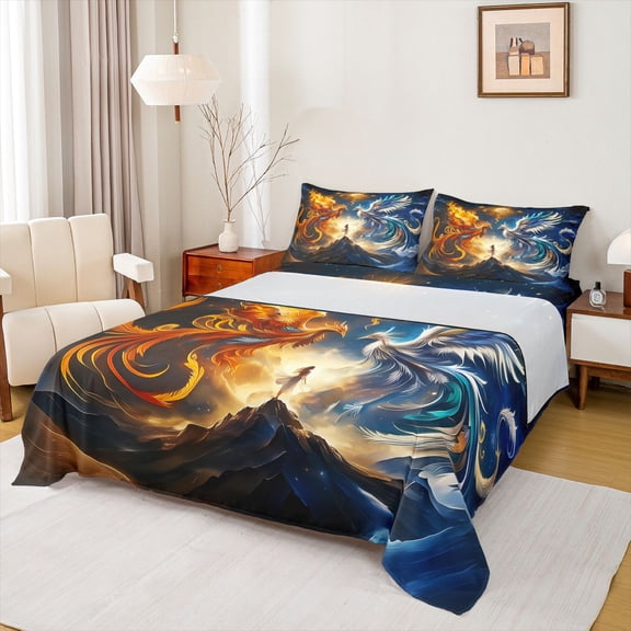 Homewish Safari Bird Bed Sheets,Western Fanstay King Sheets,Gorange Blue Black Sheet Set For Men Women,Ultra Soft Home Decor,4pcs