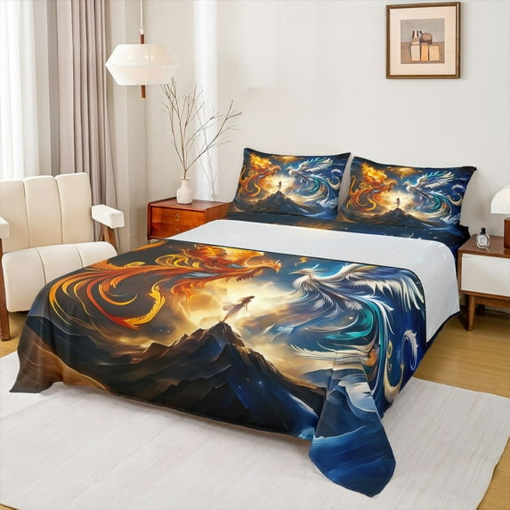 Homewish Safari Bird Full Size Sheets,Western Fanstay Bed Sheets,Gorange Blue Black Sheet Sets For Men Women,Ultra Soft Home Decor,4-Piece