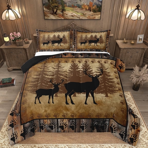 Homewish Safari Deer 2pcs Bedding Comforter Set For Female Men Adults,Rustic Cabin Twin Comforter Sets,Jungle Animal Breathable Bedding Set,Lightweight Room Decor,Reversible
