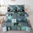 thumbnail image 1 of Homewish Safari Deer Bear 7-Piece King Bedding Set - Green Plaid Jungle, 1 of 8