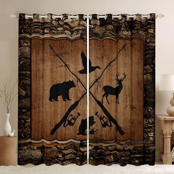 Homewish Safari Deer Bear Blackout Curtains Set of 2 (52x84 Each),Wild Animal Window Curtains,Pike Fish Curtains and Drapes For Boys Teens,Breathable Home Decor