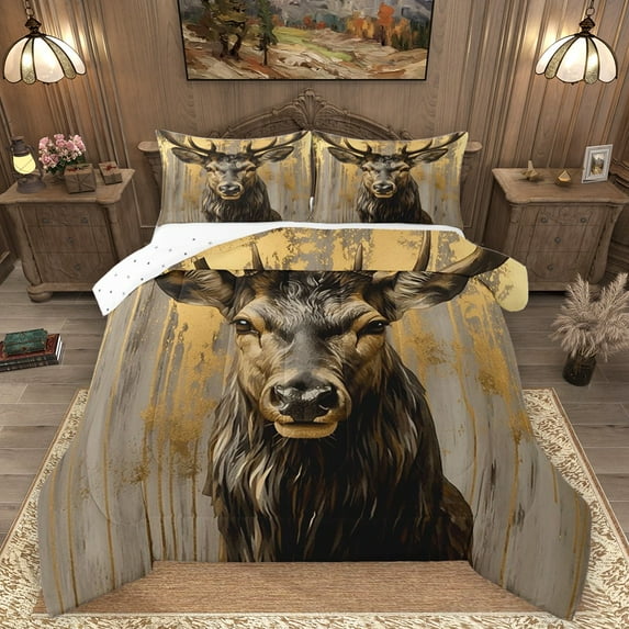 Homewish Safari Deer Bedding Comforter Set 2pcs for Female Men Adults,Woodland Animal Twin Comforter Sets Microfiber,Graffiti Splash Breathable Bedding Set,Ultra Soft Home Decor,Reversible