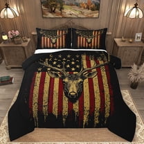 Homewish Safari Deer Bedding Comforter Set,Retro American Flag Twin Comforter Sets,Jungle Wildlife Bedding Set For Boys Kids,Ultra Soft Home Decor Reversible,2pcs