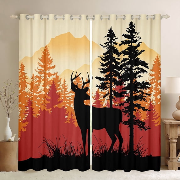 Homewish Safari Deer Black Out Curtains for Children Teens,Jungle Animal Curtains Pack of 2 (42x63 Each),Woodland Wildlife Bedroom Curtains,Luxury Bedroom Decor