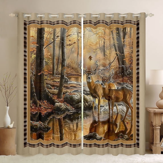Homewish Safari Deer Black Out Curtains for Teenagers,Jungle Animal Curtains Pack of 2 (42x63 Each),Autumn Vintage Retro Aesthetic Bedroom Curtains,Luxury Bedroom Decor