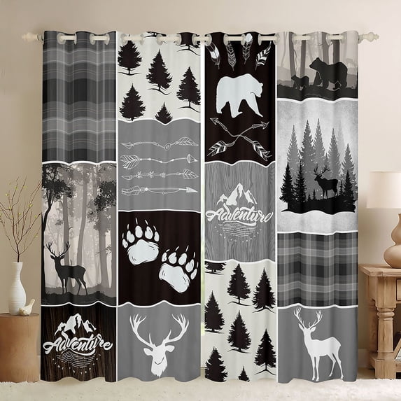 Homewish Safari Deer Curtains Pack of 2 (42x84 Each),Rustic Farmhouse Cabin Curtains Blackout,Cute Bear Paws Bedroom Curtains For Teens Girls,Super Cozy Room Decor