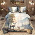 thumbnail image 1 of Homewish Safari Deer Elk 7 Pieces Bedding Comforter Set,Jungle Wildlife Full Bedding Set,Brown Blue Fitted Sheet Flat Sheet For Boys Teens,Microfiber Bedroom Decor Reversible, 1 of 9