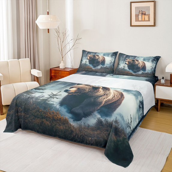 Homewish Safari Deer Full Size Sheets,Junjle Wildlife Bed Sheets,Brown Blue Sheet Sets For Boys Teens,Super Cozy Room Decor,4pcs