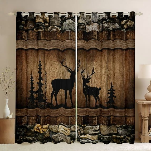 Homewish Safari Deer Moose Blackout Curtains Set of 2 (52x84 Each),Country Farmhouse Lodge Window Curtains,Woodland Animal Curtains and Drapes For Boys Teens,Ultra Soft Home Decor