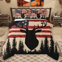 Homewish Safari Deer Silhouette Bedding Comforter Set,American Flage Pattern Twin Comforter Sets,Red Beige Black Bedding Set For Boys Teens,Super Cozy Room Decor Reversible,2 Pieces