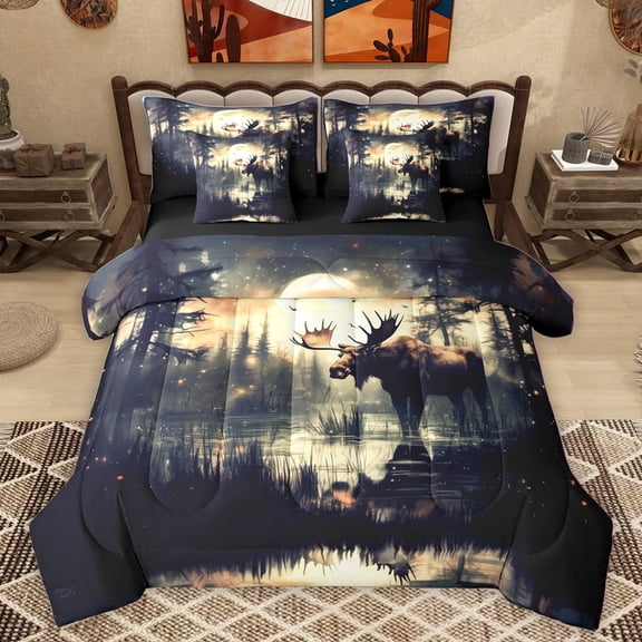 Homewish Safari Deer Twin Bedding Sets 7-Piece for Teens,Jungle Wildlife Bedding Comforter Set Microfiber,Woodland Animal Breathable Sheet Sets,Luxury Bedroom Decor,Reversible