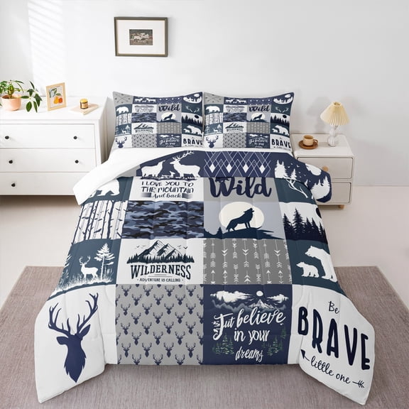 Homewish Safari Deer Wolf 2pcs Bedding Comforter Set For Female Men Adults,Abstract Camo Camouflage Twin Comforter Sets,Geometric Plaid Grid Breathable Bedding Set,Lightweight Room Decor