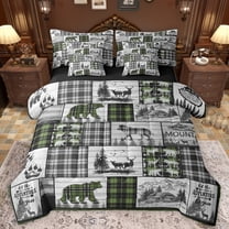 Homewish Safari Elk Bear 7-Piece Twin Bedding Sets,Country Farmhouse Lodge Bedding Comforter Set,Green Gray Sheet Sets For Men Women,Ultra Soft Home Decor Reversible