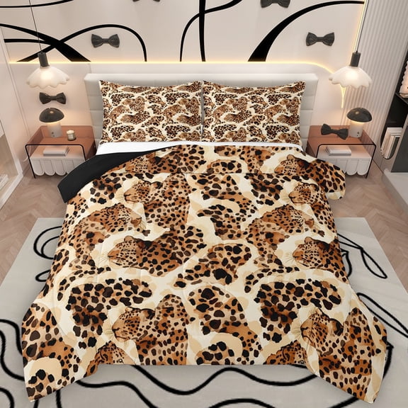 Homewish Safari Leopard 3-Piece Full Size Comforter Sets For Children Teens Adults,Animal Cheetah Print Bedding Comforter Set,Jungle Woodland Wildlife Lightweight Bedding Sets,Luxury Bedroom Decor