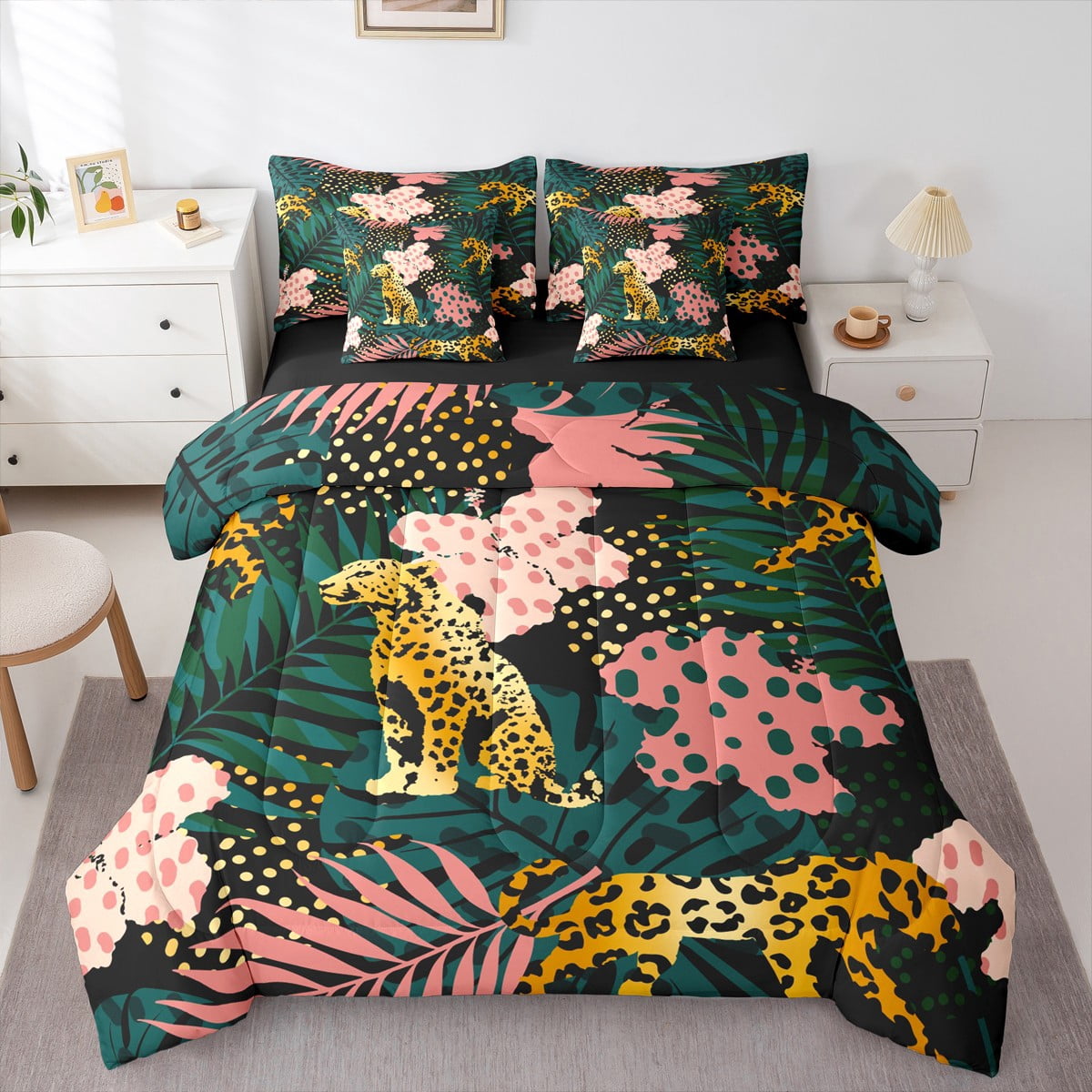 Homewish Safari Leopard 7-Piece Full Bedding Set - Jungle Cheetah ...