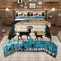 Homewish Safari Moose Deer Bedding Comforter Set,Rustic Farmhouse Cabin Twin Comforter Sets,Brown Black Blue Bedding Set For Boys,Breathable Home Decor Reversible,2 Pieces