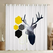 Homewish Safari Moose Deer Black Out Curtains,Modern Hockeycomb Hexagon Curtains Pack of 2 (42x63 Each),Gray White Black Bedroom Curtains For Girl Kids,Super Cozy Room Decor