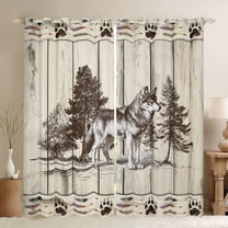 Homewish Safari Wolf Black Out Curtains for Teens Boys Girls,Jungle Animal Curtains Pack of 2 (42x63 Each),Retro Rustic Cabin Bedroom Curtains,Microfiber Bedroom Decor