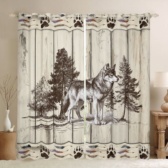 Homewish Safari Wolf Blackout Curtains Set of 2 (52x84 Each) for Teens Boys Girls,Jungle Animal Window Curtains,Retro Rustic Cabin Curtains and Drapes,Microfiber Bedroom Decor