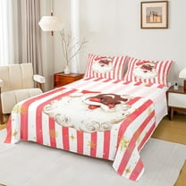 Homewish Santa Claus 3pcs Twin Sheet Sets for Teens Boys Girls,Geometric Stripes Twin Fitted Sheet,Xmas Snowflake Breathable Flat Sheet,Lightweight Room Decor