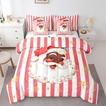 Homewish Santa Claus 7-Piece Twin Bedding Sets for Teens Boys Girls,Geometric Stripes Bedding Comforter Set,Xmas Snowflake Breathable Sheet Sets,Lightweight Room Decor,Reversible