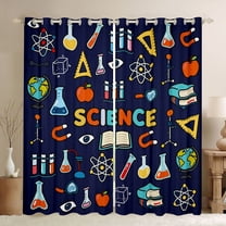 Homewish Science Chemistry Black Out Curtains,Colorful Cartoon Pattern Curtains Pack of 2 (42x63 Each),Deepblue Blue Orange Bedroom Curtains For Boys Kids,Microfiber Bedroom Decor