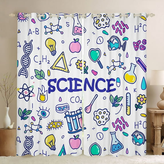 Homewish Science Theme Curtains Pack of 2 (42x84 Each),Fun Chemistry Curtains Blackout,Colorful Flower Bedroom Curtains For Girl Boy,Breathable Home Decor