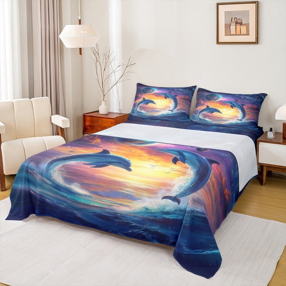 Homewish Sea Animal Whale Bed Sheets,Ocean Theme King Sheets,Galaxy Starry Night Sheet SetFor Girls Teens,Breathable Home Decor,4pcs