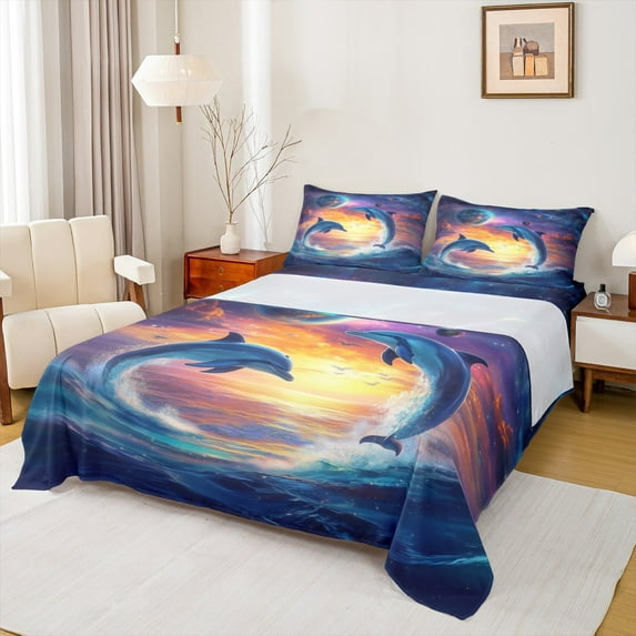 Homewish Sea Animal Whale Bed Sheets,Ocean Theme King Sheets,Galaxy Starry Night Sheet SetFor Girls Teens,Breathable Home Decor,4pcs