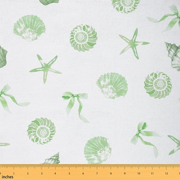 Homewish Sea Life Starfish Fabric by the Yard 2 Yard,Ocran Conch Shell Room Decor Fabric by the Yard,Green Kawaii Bow Knot Fabric for Sewing For Girls Teens,Luxury Bedroom Decor