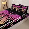 thumbnail image 1 of Homewish Sequin Print Bow Zipper Full Size Comforter Sets with Fitted Sheet and 2 Pillowcases, Dreamy Princess Zipper Bedding Set, Pink Yellow, Black Reversible, 4pcs, 1 of 6