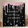 thumbnail image 1 of Homewish Sequins Diamonds Kitchen Curtains for Girls, With God All Things Are Possible Print Black Out Curtains Pack of 2 (42x63 Each), Pink Black, 1 of 5