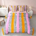 thumbnail image 1 of Homewish Silver Sequins Print King Bedding for Girls, Orange Pink Stripe King Bed in a Bag, Pink Reversible, 7-Piece, 1 of 7