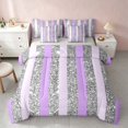 thumbnail image 1 of Homewish Silver Sequins Print Twin Bedding for Girls, Purple Stripe Bedding Comforter Set, Gray Reversible, 7pcs, 1 of 7
