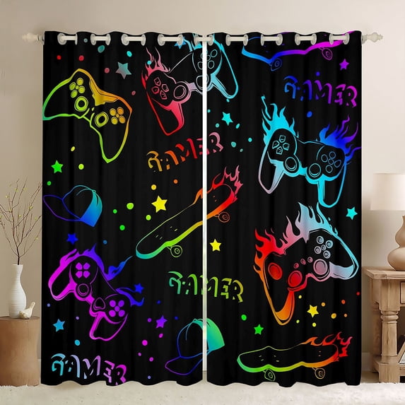Homewish Skateboard Curtains 2-Pack (52x84), Gamepad Stars Blackout Window Decor
