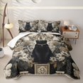 thumbnail image 1 of Homewish Skull Black Cat Twin Quilt Set,Vintage Flowers Twin Coverlet Set,Cream Black,Halloween Duvet,2pcs, 1 of 7