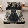 thumbnail image 1 of Homewish Skull Black Cat Zipper Twin Comforter Sets with Fitted Sheet and 2 Pillowcases,Vintage Flowers Zipper Bedding Set,Cream Black,Halloween Bed Set,Black Reversible,4pcs, 1 of 8