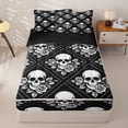 thumbnail image 1 of Homewish Skull Flowers Plaid Zipper Queen Comforter Set with Fitted Sheet and 2 Pillowcases,Gothic Halloween Zipper Bedding Set,Black White,Black Reversible,4pcs, 1 of 8