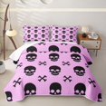 thumbnail image 1 of Homewish Skull Skeleton Bed Spread Queen,Halloween Theme Queen Coverlet Set,Pink,3pcs, 1 of 7