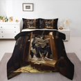 thumbnail image 1 of Homewish Skull Skeleton Full Size Comforter Sets,Halloween Themed Bedding Comforter Set,Brown,Black Reversible,3pcs,1 Comforter and 2 Pillowcases, 1 of 7