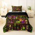 thumbnail image 1 of Homewish Skull Skeleton Twin Comforter Sets,Vintage Bookshelf Bedding Set,Halloween Duvet,Black Reversible,2 Pieces,1 Comforter and 1 Pillowcase, 1 of 7