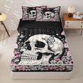 thumbnail image 1 of Homewish Skull Skeleton Zipper Full Size Comforter Sets with Fitted Sheet and 2 Pillowcases,Pink Floral Mushrooms Zipper Bedding Set,Halloween Bed Set,Black Reversible,4pcs, 1 of 8