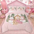 thumbnail image 1 of Homewish Snowman Rabbit 2pcs Bedding Comforter Set for Kids Children Teens,Kawaii Bowknot Gingerbread Man Twin Comforter Sets,Xmas Festival Breathable Bedding Set,Lightweight Room Decor,Reversible, 1 of 8