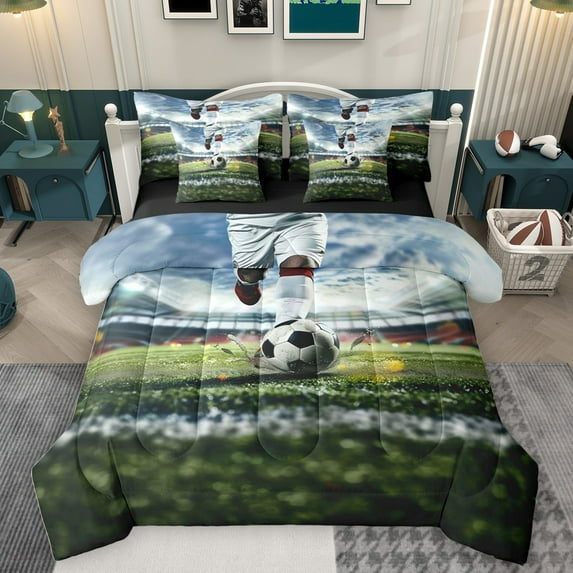 Homewish Soccer Gamer Twin Bedding Sets 7-Piece for Boys,Sport Theme Bedding Comforter Set Microfiber,Ball Gaming Breathable Sheet Sets,Microfiber Bedroom Decor,Reversible