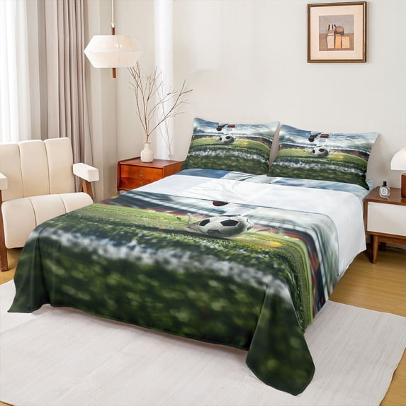 Homewish Soccer Gamer Twin Sheet Sets 3pcs for Boys,Sport Theme Twin Fitted Sheet Microfiber,Ball Gaming Breathable Flat Sheet,Microfiber Bedroom Decor