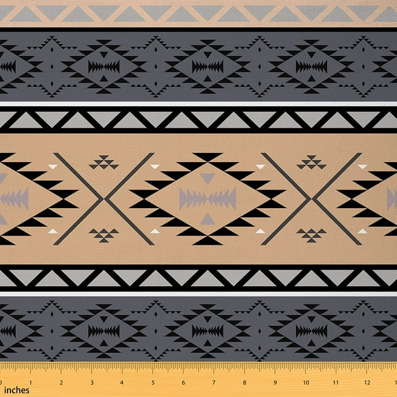 Homewish Southwestern Aztec Geometric Fabric by the Yard 1 Yard,Rustic Western Home Decor Fabric by the Yard,Brown Gray Sewing Fabric For Adult,Ultra Soft Home Decor