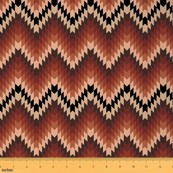 Homewish Southwestern Aztec Geometric Fabric by the Yard 1 Yard,Rustic Western Home Decor Fabric by the Yard,Brown Wave Lines Sewing Fabric For Adult,Ultra Soft Home Decor