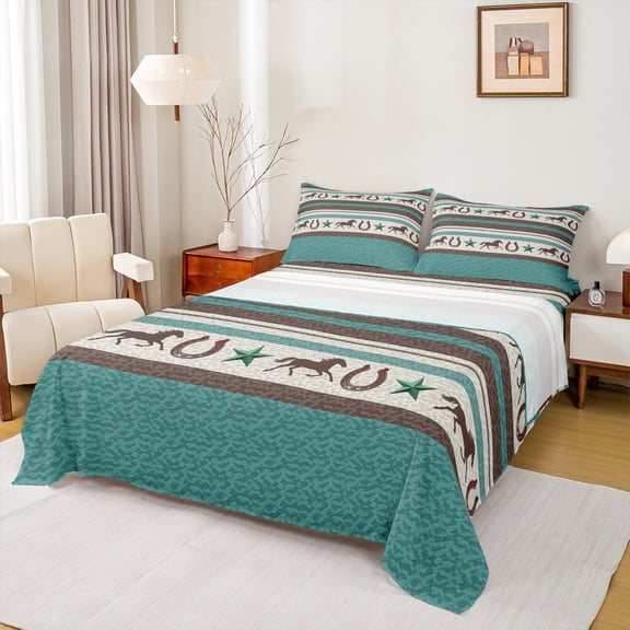 Homewish Southwestern Retro Horseshoe Twin Sheet Sets,Rustic Farmhouse Cabin Twin Fitted Sheet,Vintage Cyan Texas Star 03 For Adult,Ultra Soft Home Decor,3pcs